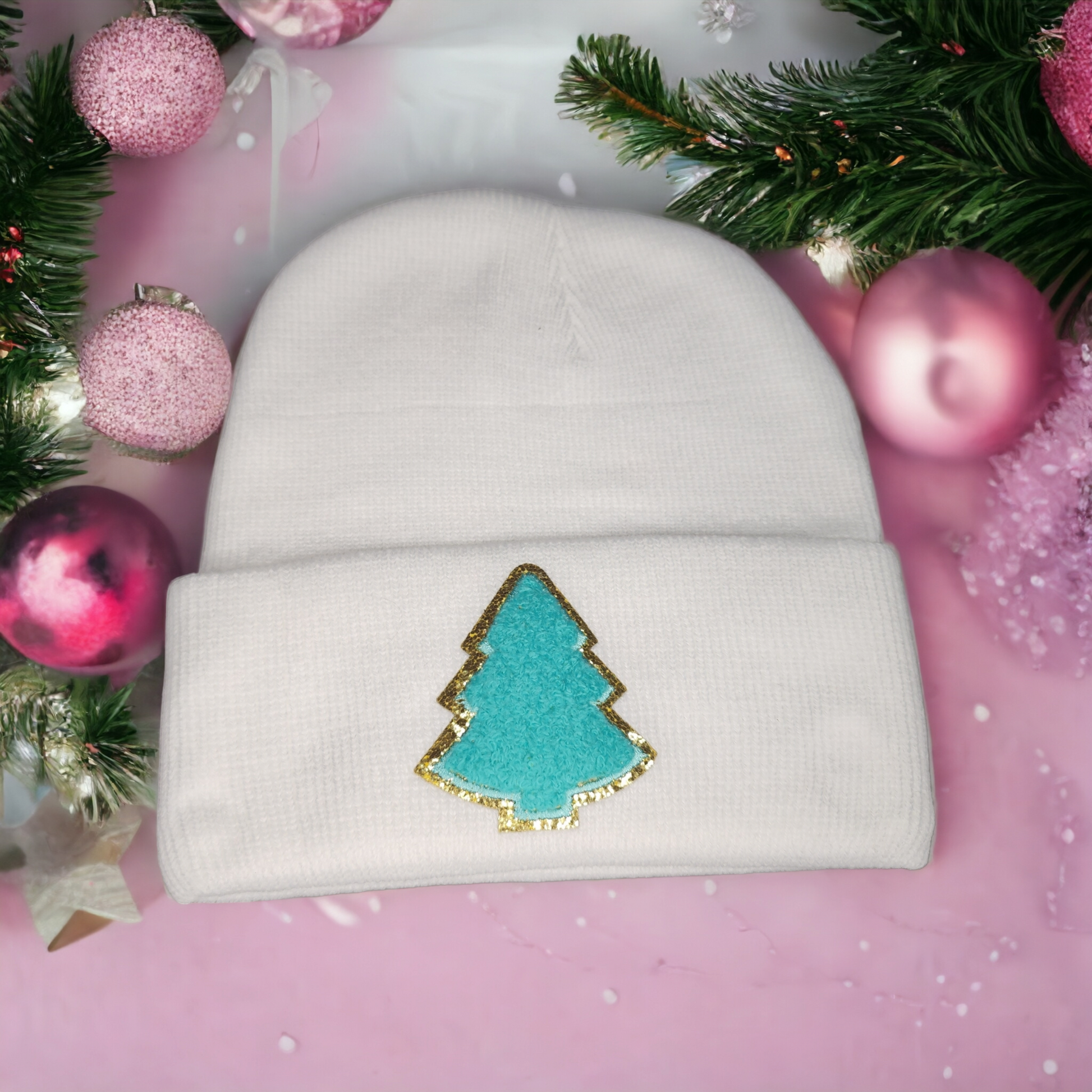 Mint Christmas Tree Patch Beanie