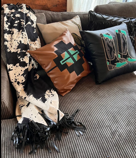 Western Aztec Faux leather western pillow