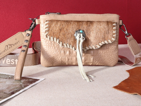 Montana West Hair-On Cowhide Croc Embossed Clutch/Crossbody