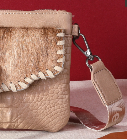 Montana West Hair-On Cowhide Croc Embossed Clutch/Crossbody