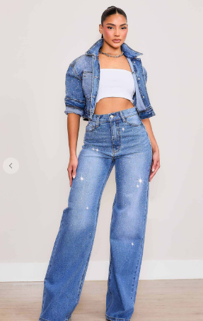 Rhinestone Wide Leg Rodeo Jean