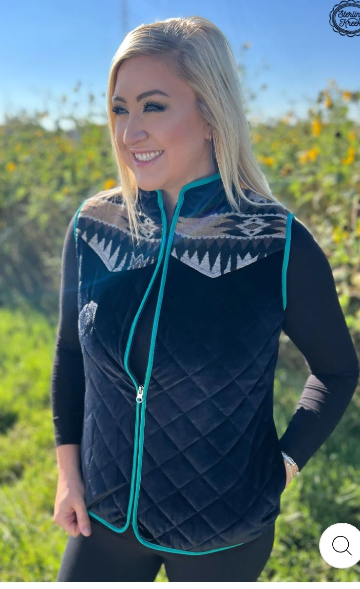 Zip me up Turquoise & Aztec Quilted western vest