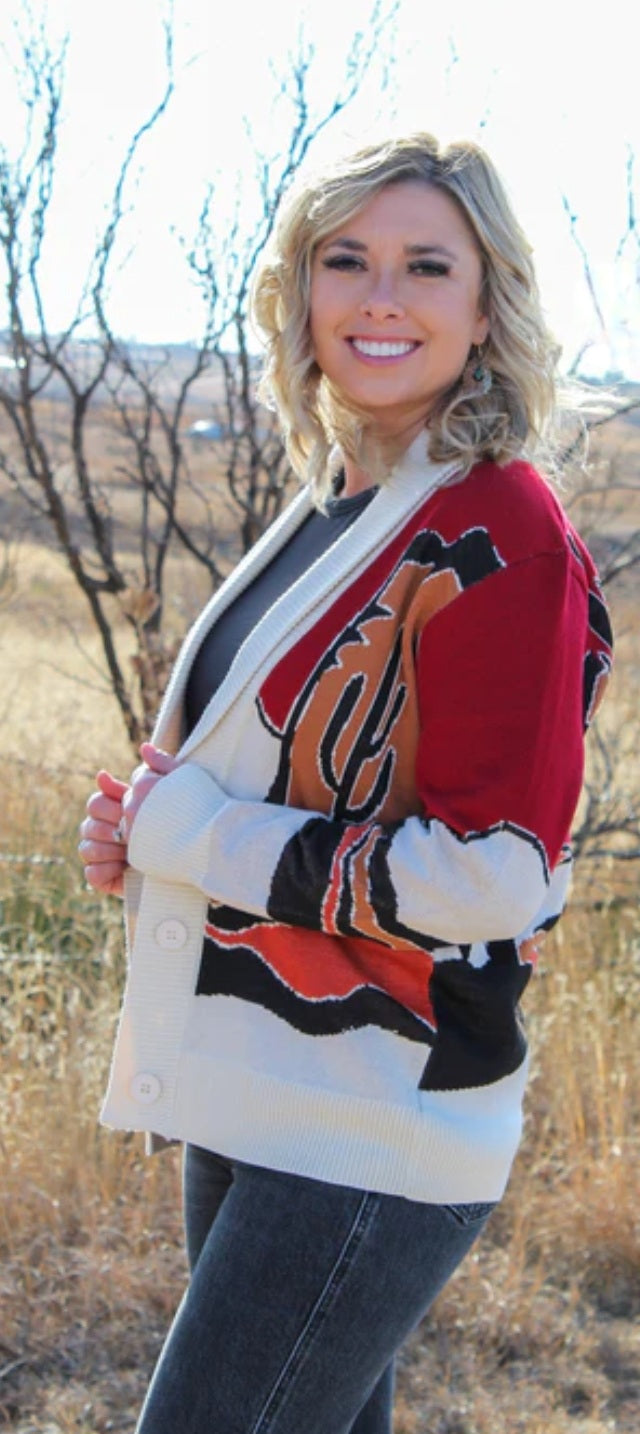 Desert Dreams Western Knit Cardigan with Catcus