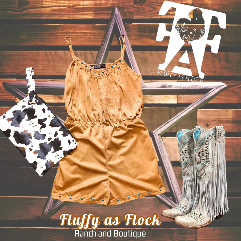 ☆ Let's Get Rowdy !☆ Women's Brown Suede Fringe Western Romper ☆