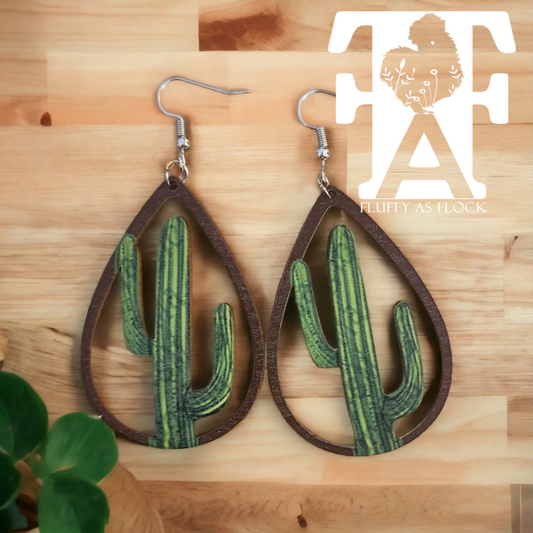 Handcrafted Cactus Wooden Earrings☆