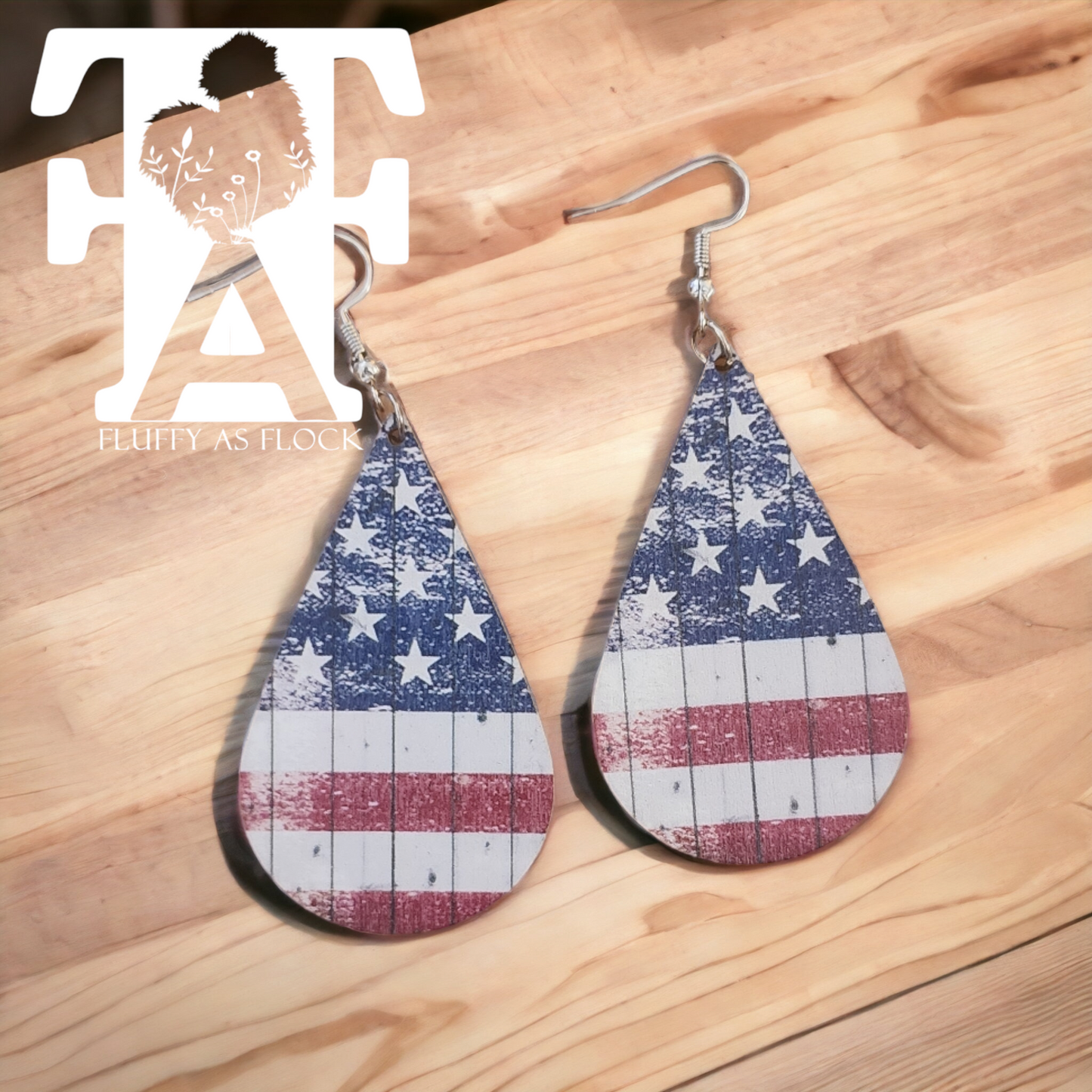 ☆ American flag handmade wooden earrings☆