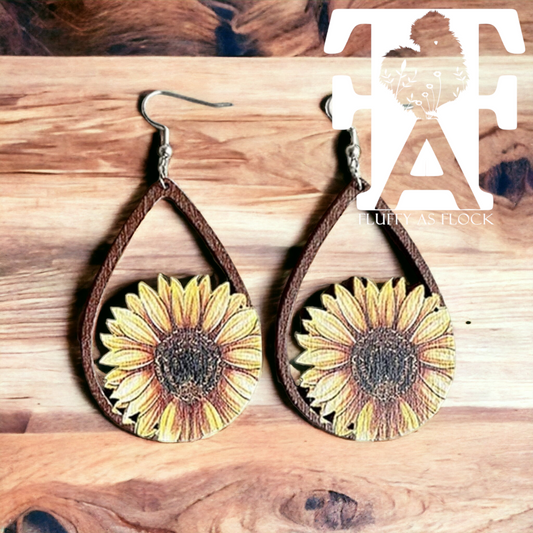 Handcrafted Wood Sunflower Earrings