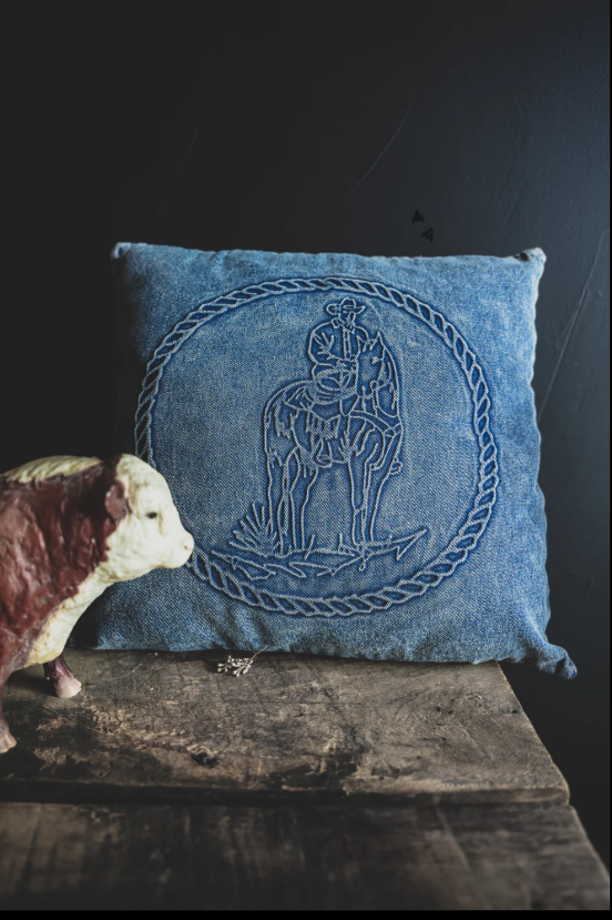 Denim EMBOSSED Cowboy Pillow