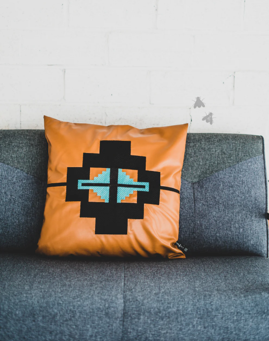 Western  Aztec Faux leather western pillow