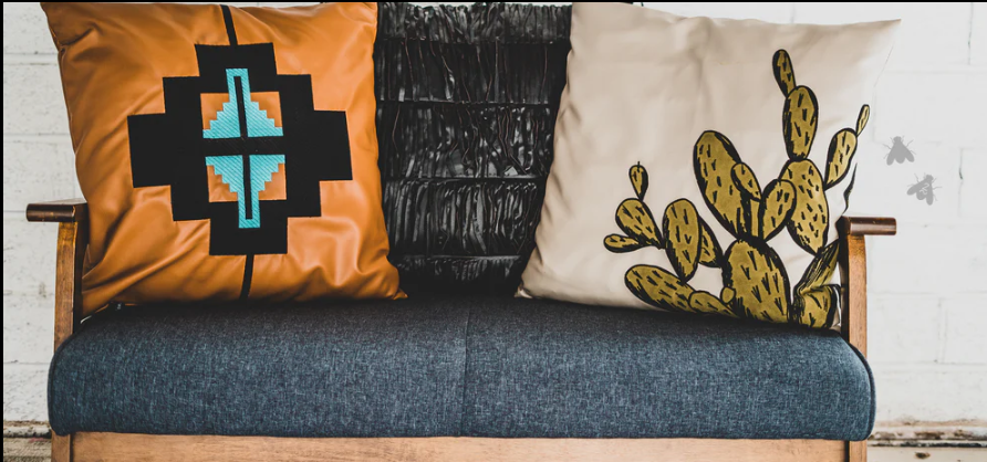 Western  Aztec Faux leather western pillow