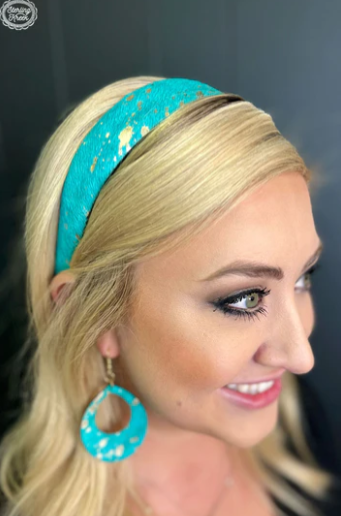 Turquoise cowhide headband