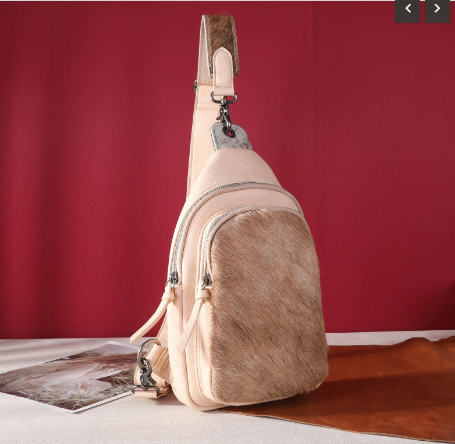 Montana West Genuine Hair-On Cowhide Sling Bag- TAN