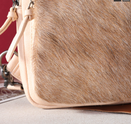 Montana West Genuine Hair-On Cowhide Sling Bag- TAN