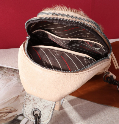 Montana West Genuine Hair-On Cowhide Sling Bag- TAN