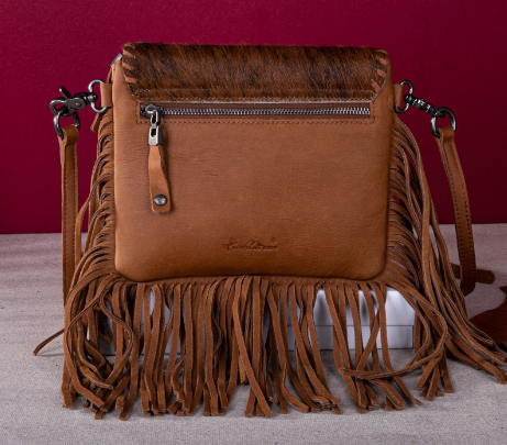 Montana West Genuine Leather Hair-On Cowhide Fringe Bohemian Crossbody - Brown