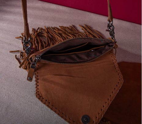 Montana West Genuine Leather Hair-On Cowhide Fringe Bohemian Crossbody - Brown