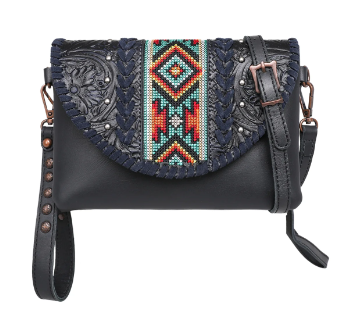 Montana West Real Leather Tooled Collection Crossbody/Wristlet
