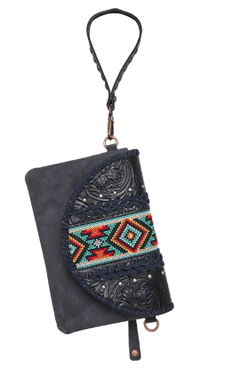 Montana West Real Leather Tooled Collection Crossbody/Wristlet