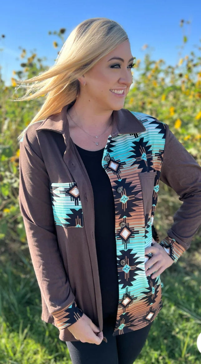 Turquoise & Aztec super soft western shacket