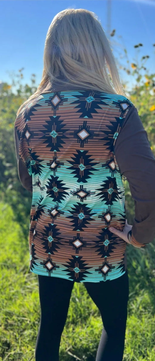 Turquoise & Aztec super soft western shacket