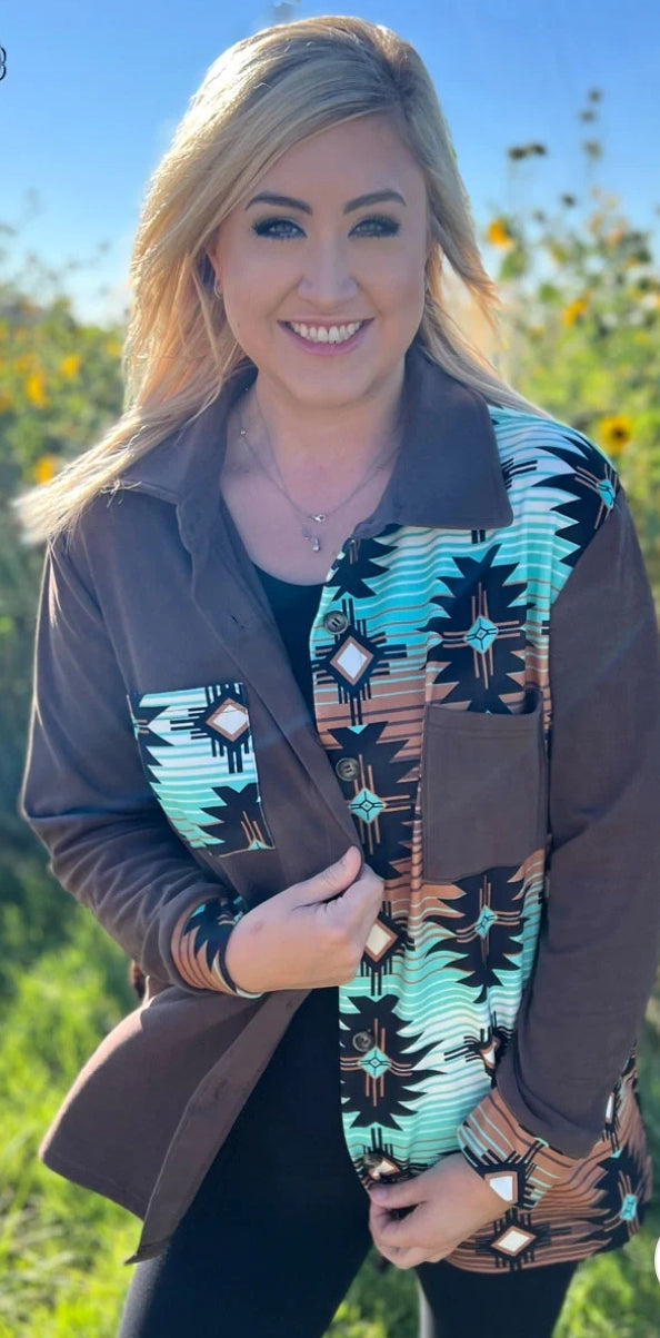 Turquoise & Aztec super soft western shacket