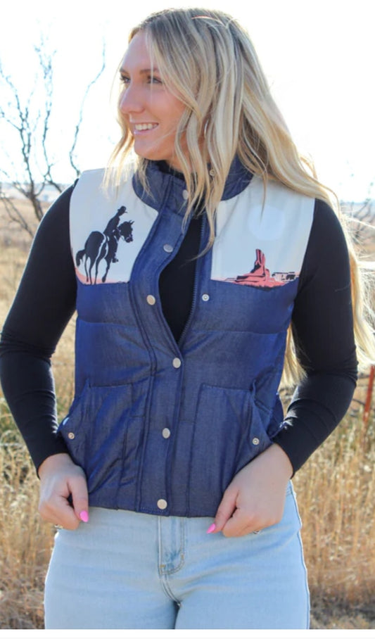 Rodeo Canyon Western Puffer Vest Fleece Lined warm, cozy