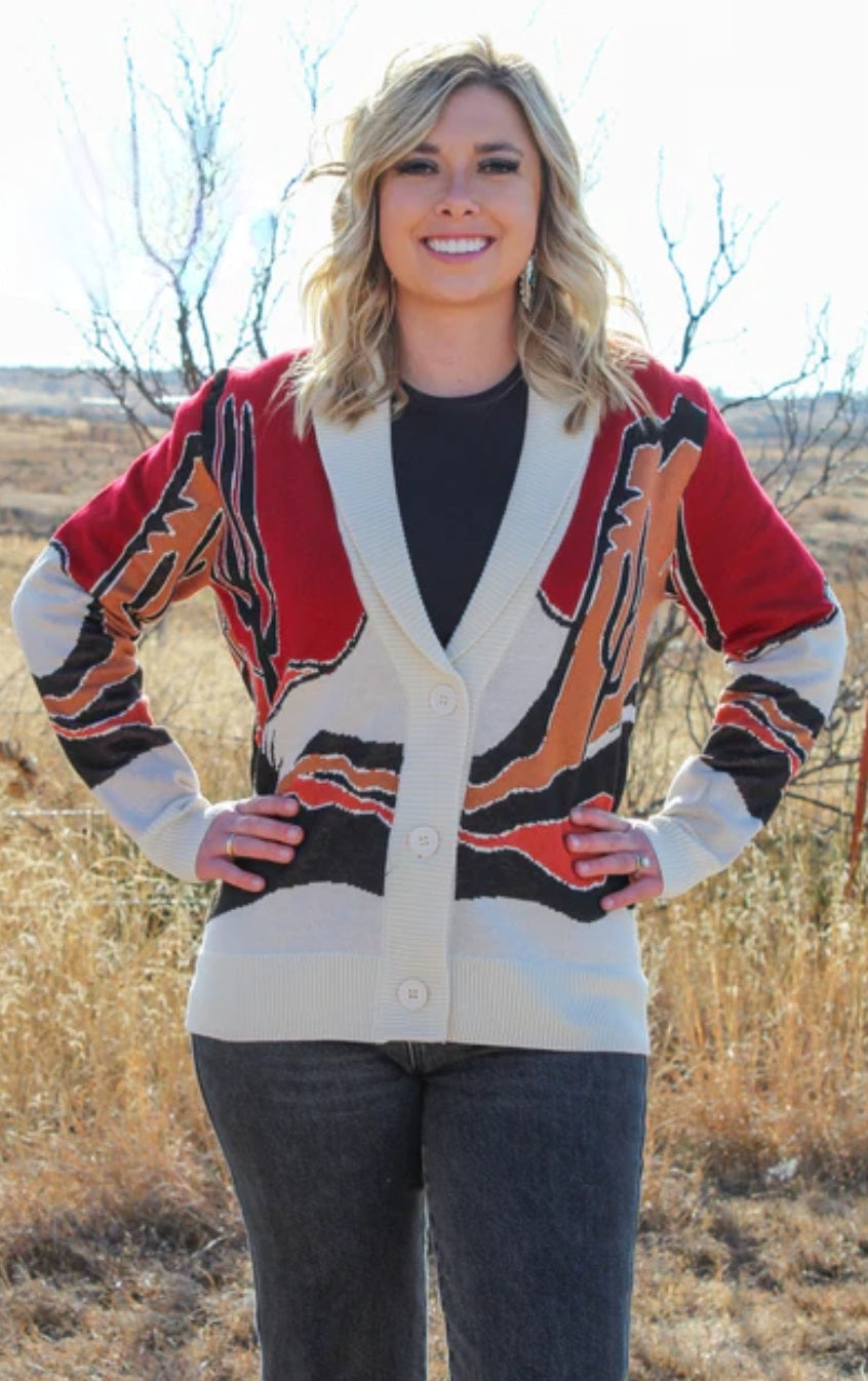 Desert Dreams Western Knit Cardigan with Catcus