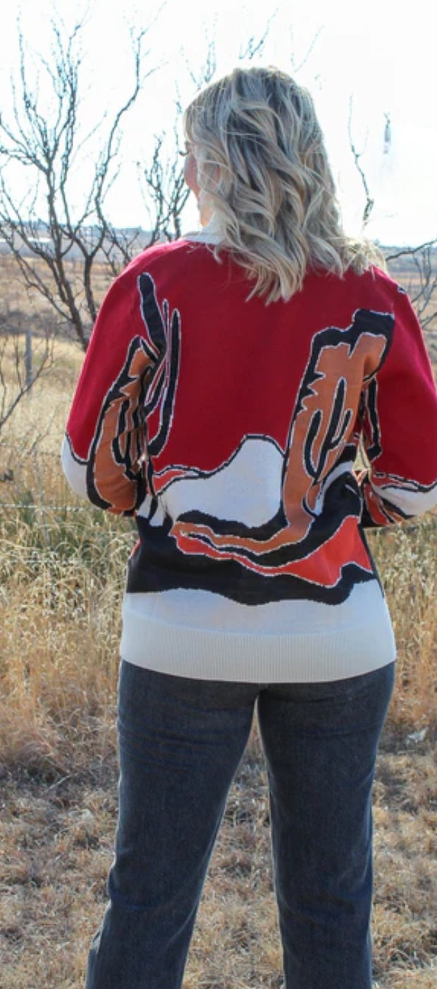 Desert Dreams Western Knit Cardigan with Catcus