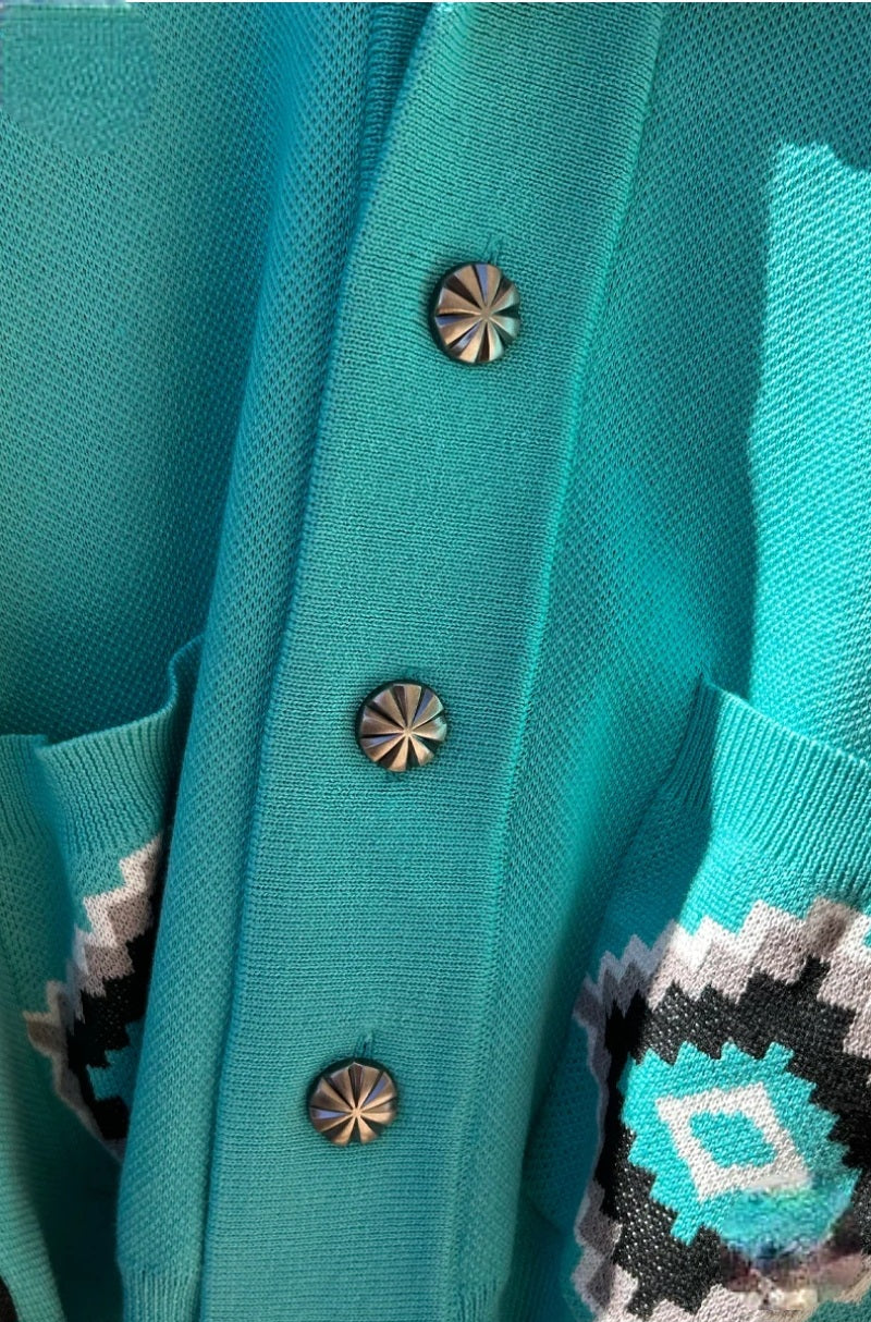 Rodeo Ready Turquoise & Aztec Knit sweater